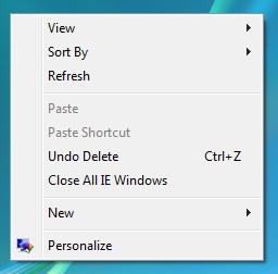 Screenshot (taken on Windows Vista) of Modified Desktop Right Click Menu