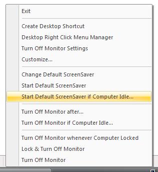 Start ScreenSaver Selected in Turn Off Monitor System Tray