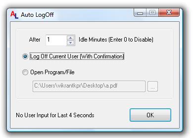 Auto Log Off Dialog Box