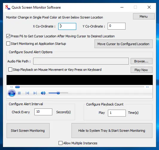 Main Screen of the Quick Screen Monitor Software